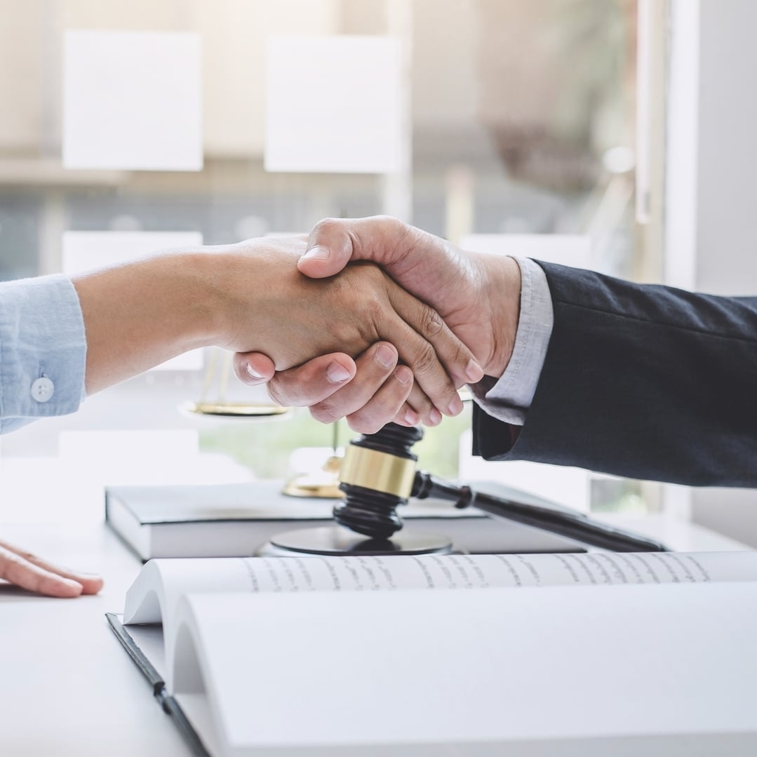 Client and lawyer handshake