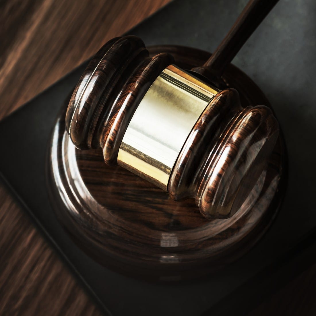 Law gavel close up on table